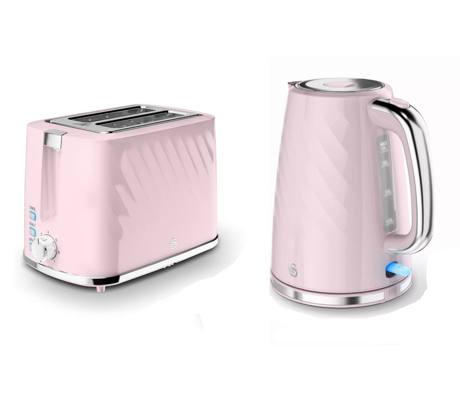 Swan Windsor Pink 1.7L Kettle & 2 Slice Toaster Set with Chrome Accents0