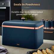 Tower Cavaletto Kettle, 2 Slice Toaster, 3 Canisters & Bread Bin Blue Rose Gold3