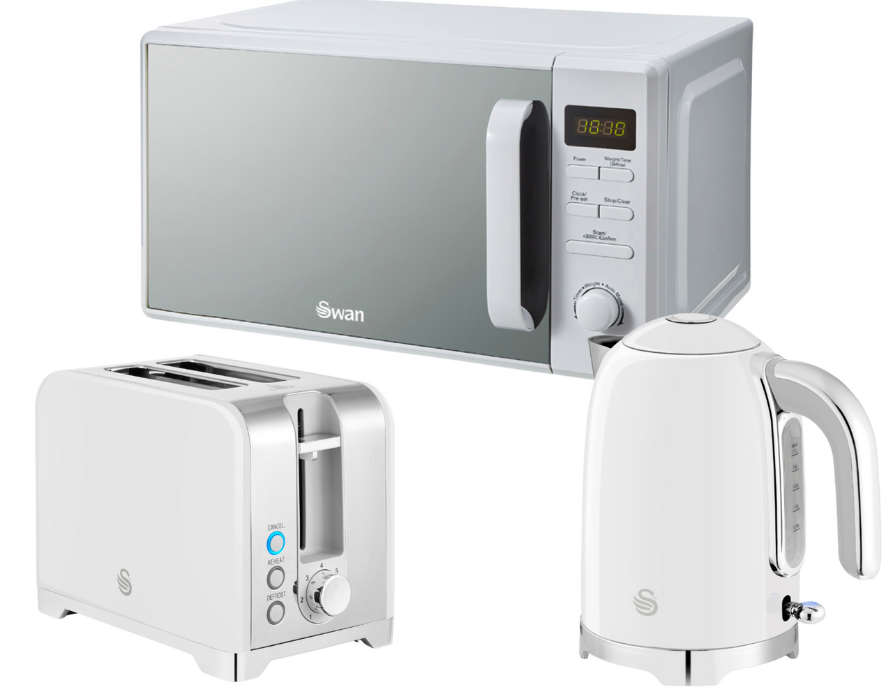 Swan Solace White Kettle 2 Slice Toaster & 800W 20L Digital Microwave Set0