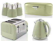 SWAN Retro Green Jug Kettle 4 Slice Toaster ST34020GN Breadbin & Canisters Set