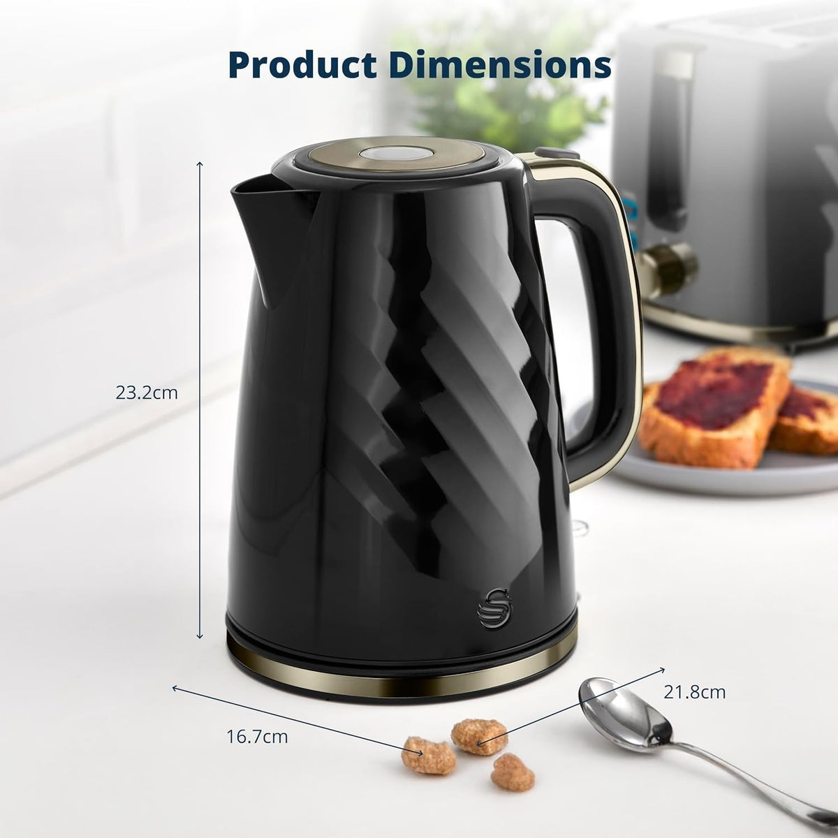 Swan Windsor Black Gunmetal & Brass 1.7L 3kW Rapid Boil Kettle SK14611GBLK5