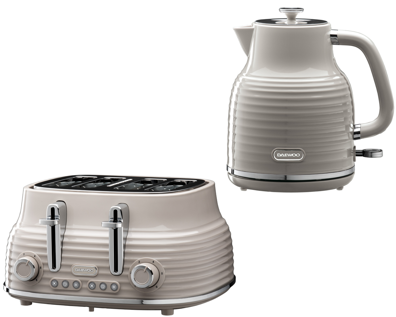 Daewoo Sienna Taupe 1.7L Jug Kettle & 4 Slice Toaster. Modern Kettle & Toaster