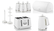 Swan Serenity White 1.7L 3KW Kettle, 4 Slice Toaster, Bread Bin, Canisters, Mug Tree & Towel Pole. Matching Swan Kitchen Set of 8