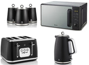 Swan Serenity Black 1.7L 3KW Kettle, 4 Slice Toaster, Canisters and 20L 800W Digital Microwave SM4421BLK. Matching Swan Kitchen Set of 6