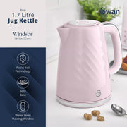 Swan Windsor Pink 1.7L Kettle & 2 Slice Toaster Set with Chrome Accents2