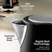 Tower Cavaletto 1.7L Kettle 3KW Rapid Boil | 360° Swivel Base | Black/Rose Gold3