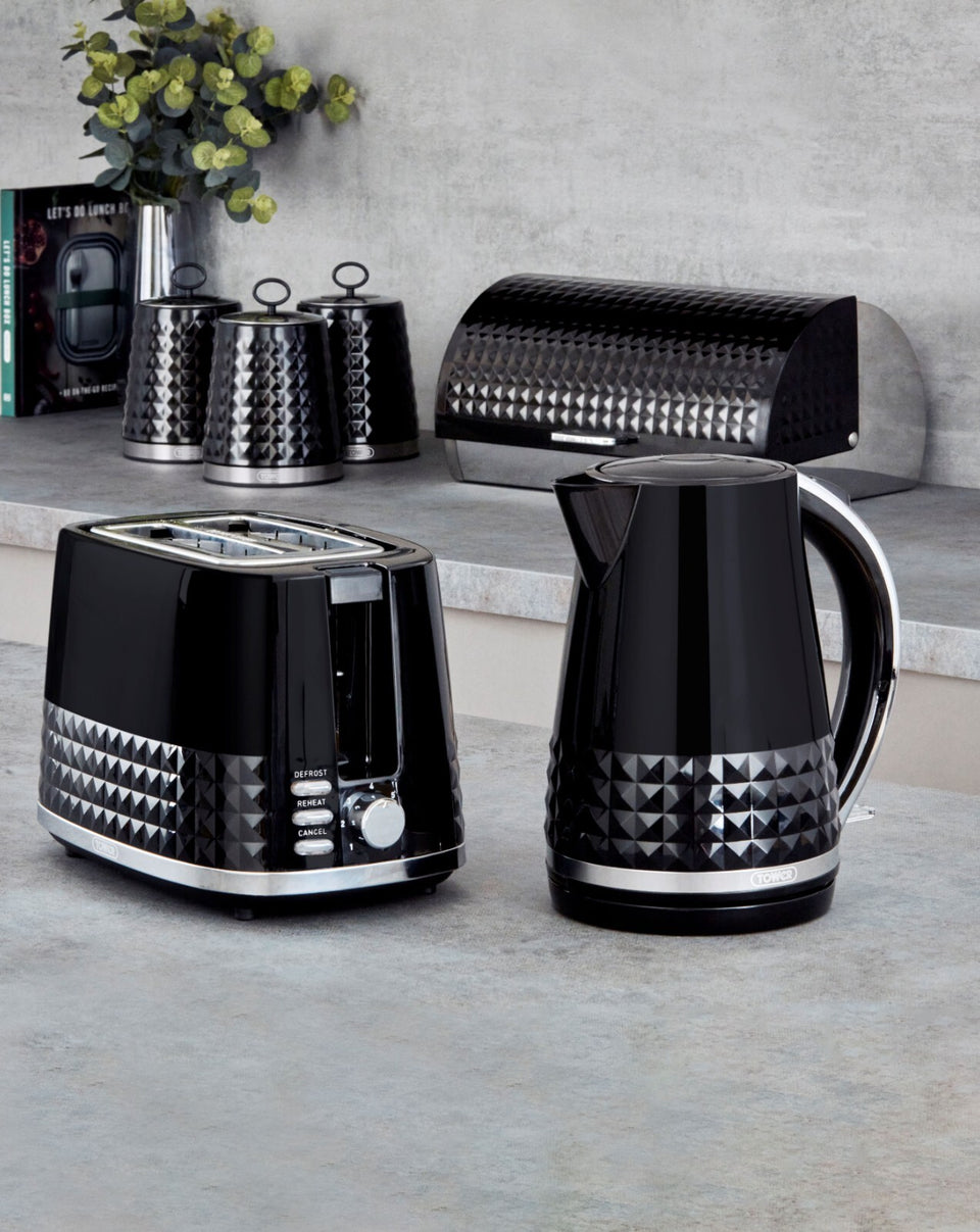 Tower Solitaire Black Kettle Toaster Microwave & Kitchen Storage Set
