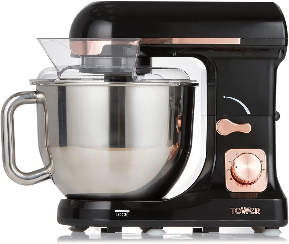 Tower 3-in-1 Stand Mixer 5L Bowl 1000W Motor Black and Rose Gold T12033RG0