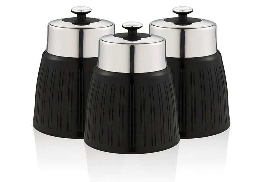 Swan Retro Black Tea, Coffee & Sugar Canisters New Set of 3 Kitchen Storage Set
