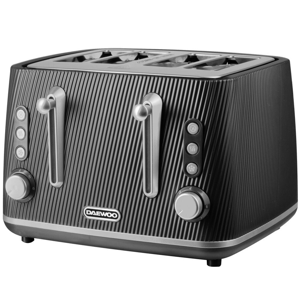 Dew Toaster Daewoo Cascade 4 Slice Toaster Black Textured Ribbed Design SDA2776GE