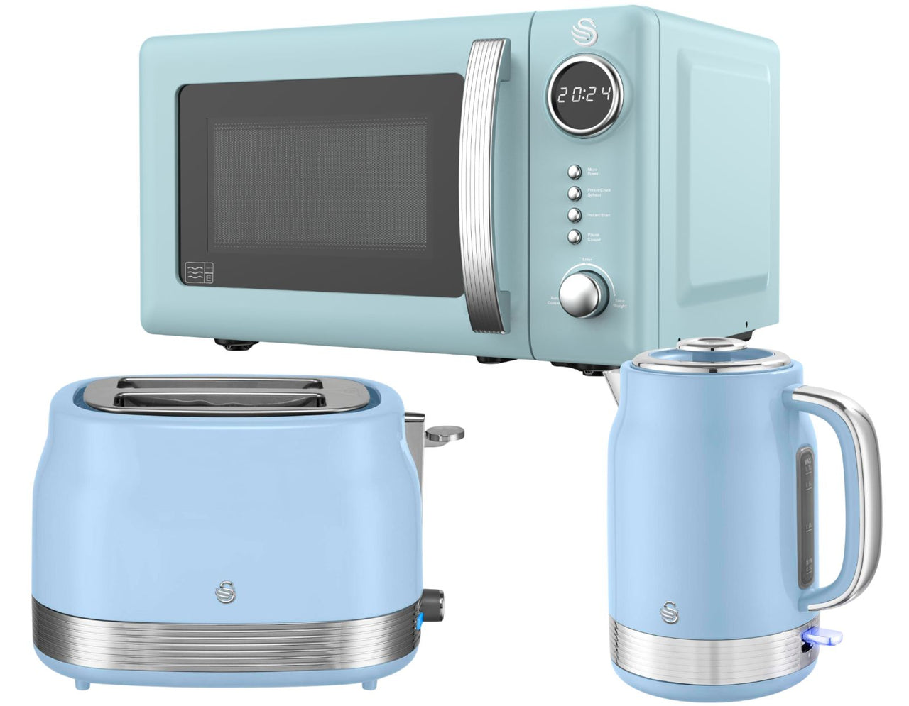 Swan Retro Revive Blue Jug Kettle 2 Slice Toaster Digital Microwave Kitchen Set0