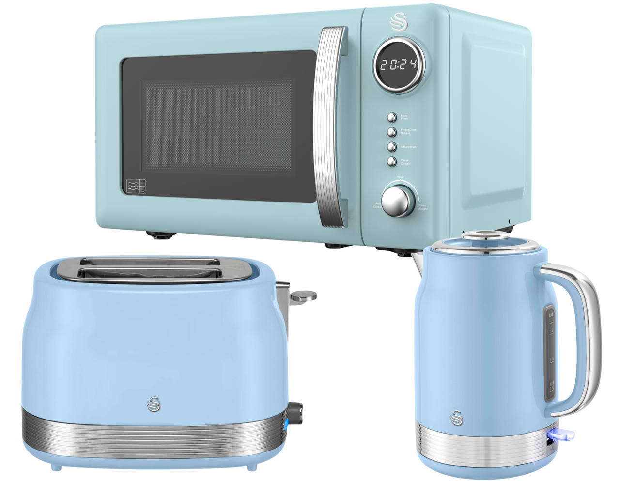 Swan Retro Revive Blue Jug Kettle 2 Slice Toaster Digital Microwave Kitchen Set0