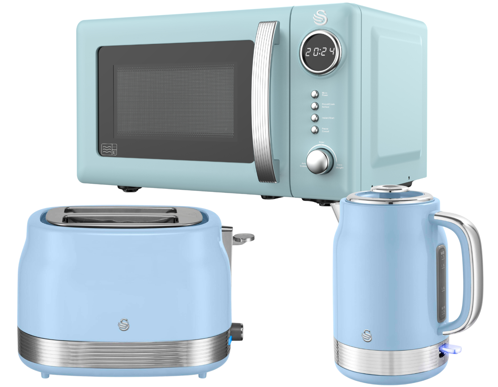 Swan Retro Revive Blue Jug Kettle 2 Slice Toaster Digital Microwave Kitchen Set0