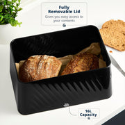 Swan Windsor Black 16L Bread Bin Iron Storage Chrome Handle SWKA18539BLK2