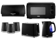 Tower Sonar Black Kitchen Set Kettle Toaster Microwave Bread Bin Canisters Set0