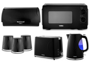 Tower Sonar Black Kitchen Set Kettle Toaster Microwave Bread Bin Canisters Set0