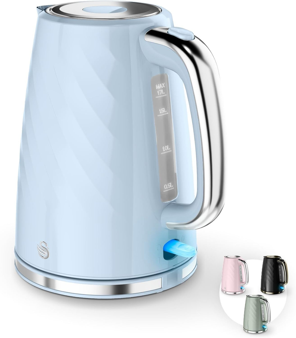 Swan Windsor Blue 1.7L 3kW Rapid Boil Kettle Cordless SK14611BLU Chrome Accents4