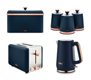 Tower Cavaletto Kettle, 2 Slice Toaster, 3 Canisters & Bread Bin Blue Rose Gold0