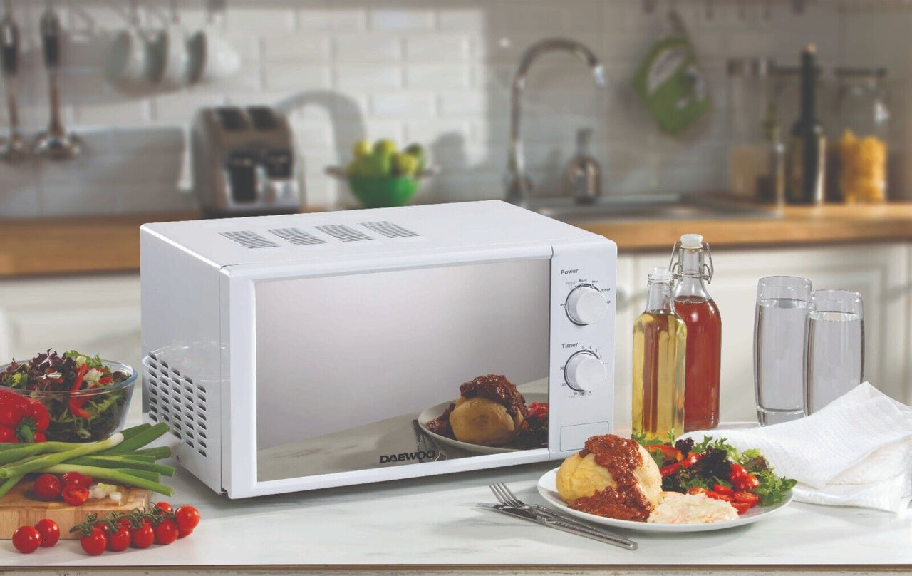 Daewoo White 800W 20L Manual Microwave Oven SDA2084GE Brand New with 3 Year Warranty