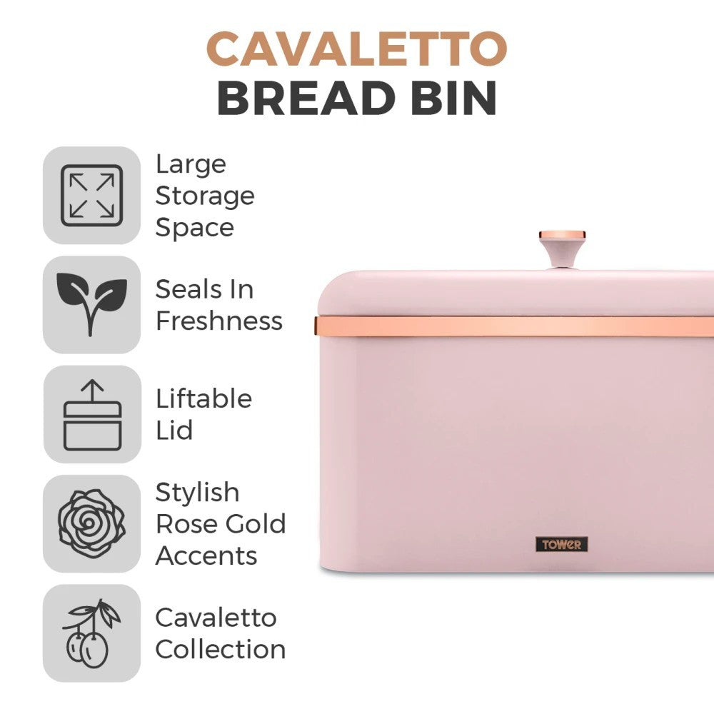 Tower Cavaletto Pink Kettle Toaster Breadbin Canisters Kitchen Roll Holder Set7