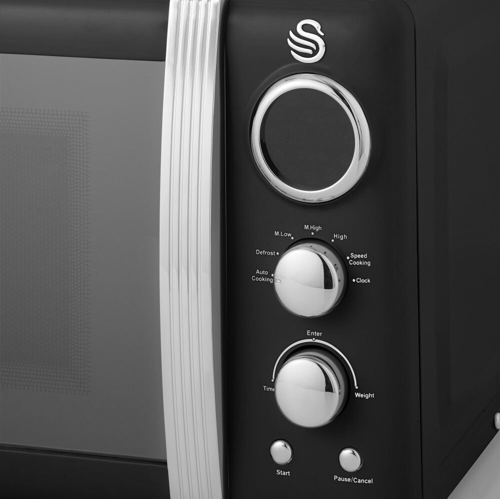 Swan Retro Black Kettle 4 Slice Toaster Microwave & Canisters Kitchen Set of 68