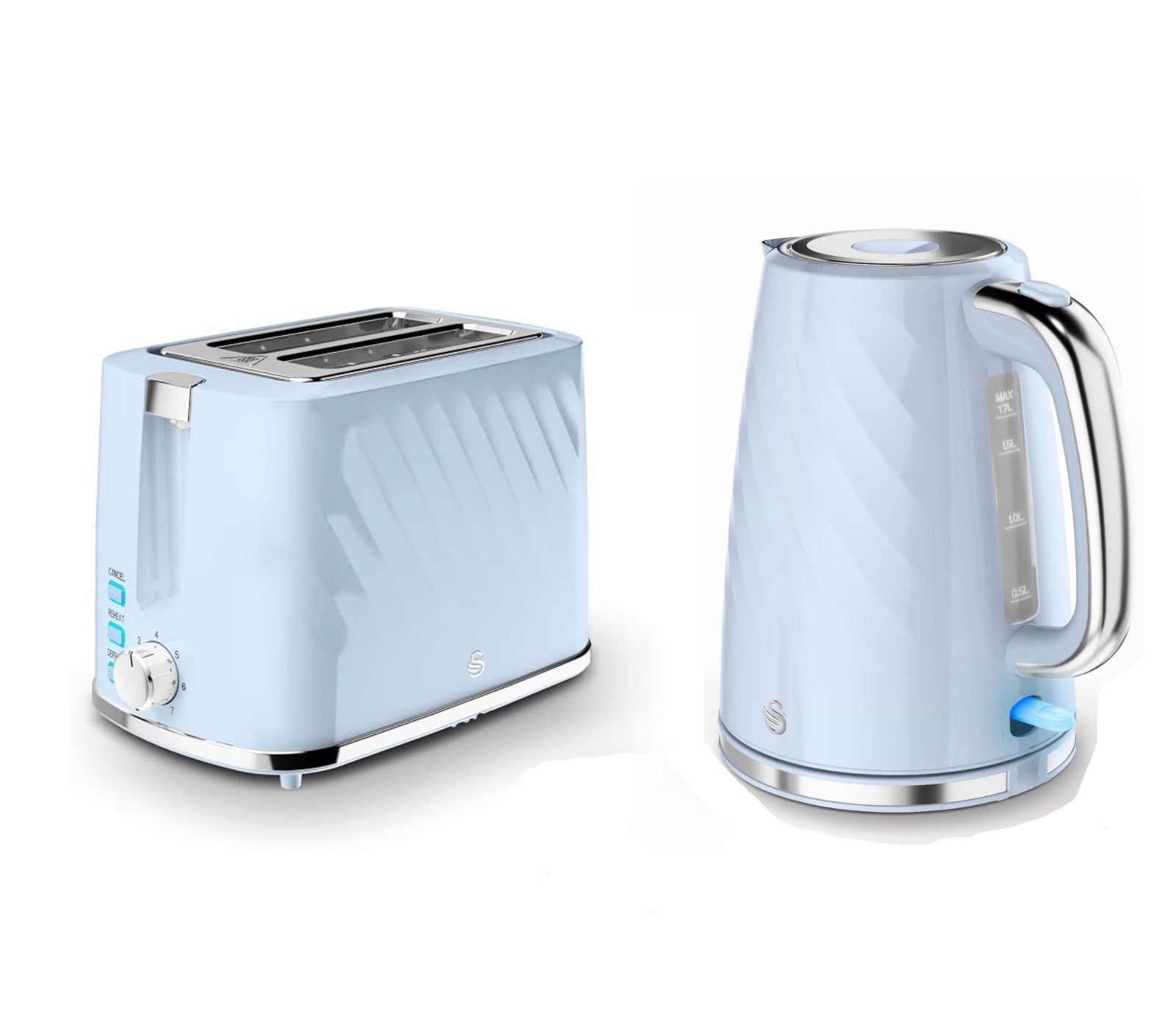 Swan Windsor Blue 1.7L Kettle & 2 Slice Toaster Set with Chrome Accents0