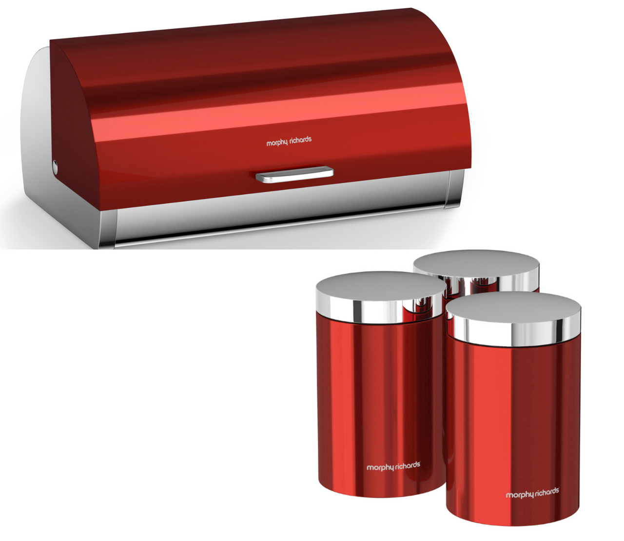 Morphy Richards Accents Red Bread Bin Canisters Matching Stainless Steel Kitchen Storage Set