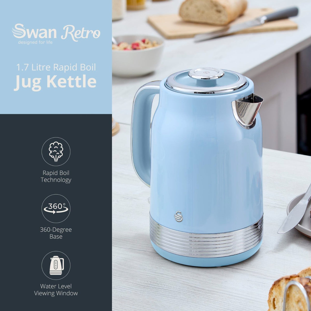 Swan Retro Revive Blue Kettle 2 Slice Toaster Microwave Canisters Bundle Set1