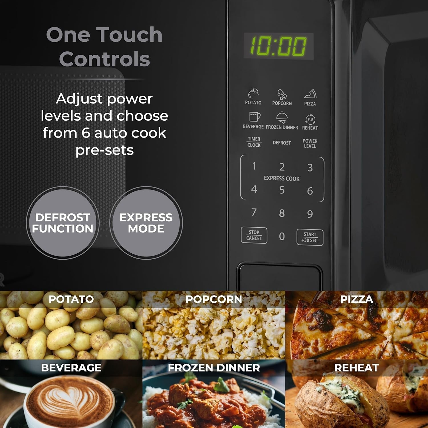Tower Sonar Black Kettle 2 Slice Toaster & 800W 20L Digital Microwave T24045BLK2