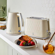 Swan Hexton Cream Kettle 2 Slice Toaster Set Hexagonal Texture Chrome Accents1