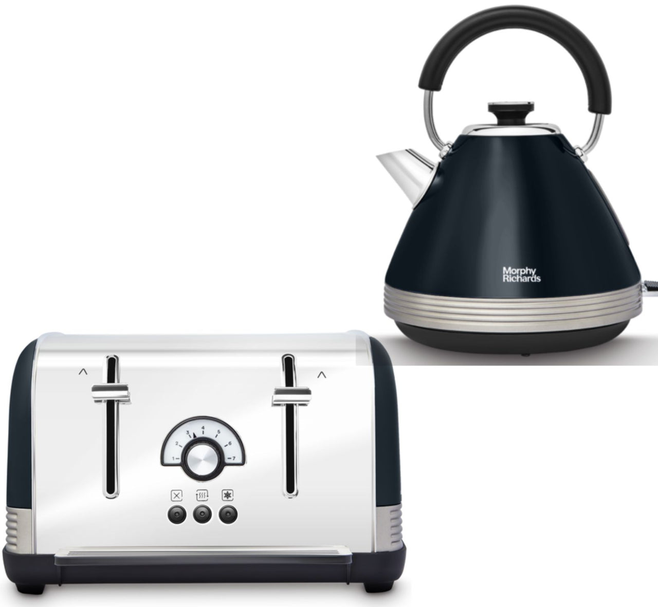 Morphy Richards Venture Retro Onyx Pyramid Kettle & 4 Slice Toaster in Black 100334 / 240334