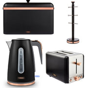 Tower Cavaletto Blue Jug Kettle, 2 Slice Toaster, Bread Bin & Mug Tree Set