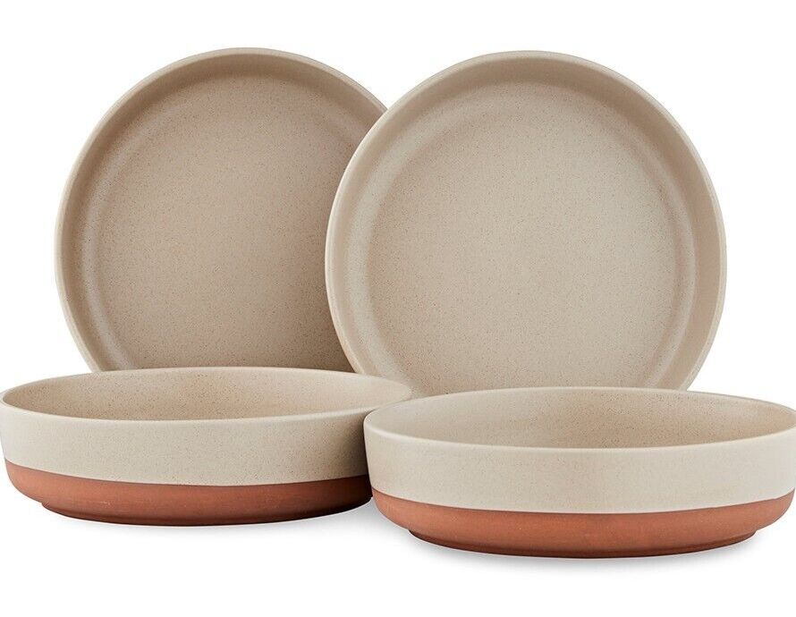 Barbary & Oak Verona Set of 4 Pasta Bowls in Stone & Terracotta BO867015STN