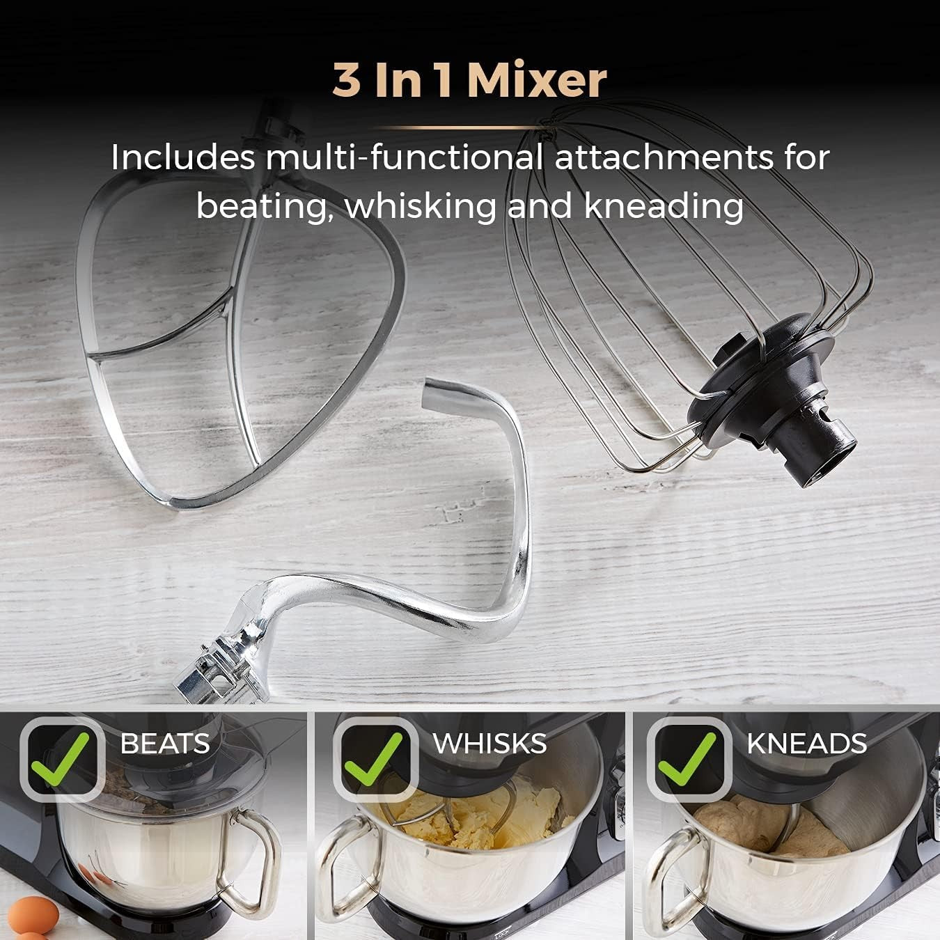 Tower 3-in-1 Stand Mixer 5L Bowl 1000W Motor Black and Rose Gold T12033RG5