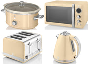 Swan Retro Cream Jug Kettle 4 Slice Toaster 800W Microwave 3.5L Slow Cooker Set