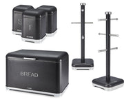 Tower GLITZ Bread Bin Canisters Mug Tree & Towel Pole Kitchen Set Sparkling Black
