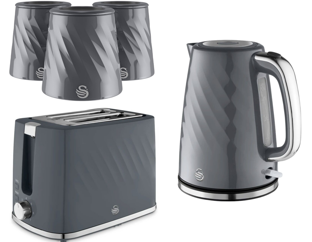 Swan Windsor Grey Kettle Toaster Canisters Matching Kitchen Bundle Set0