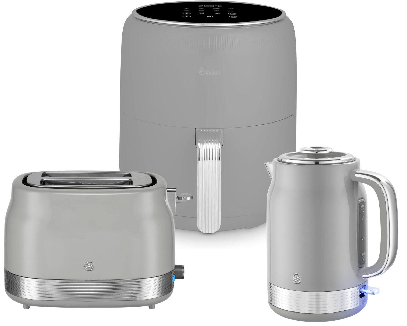 Swan Retro Grey Kitchen Set Kettle Toaster & 4.5L Digital Air Fryer Bundle Set0
