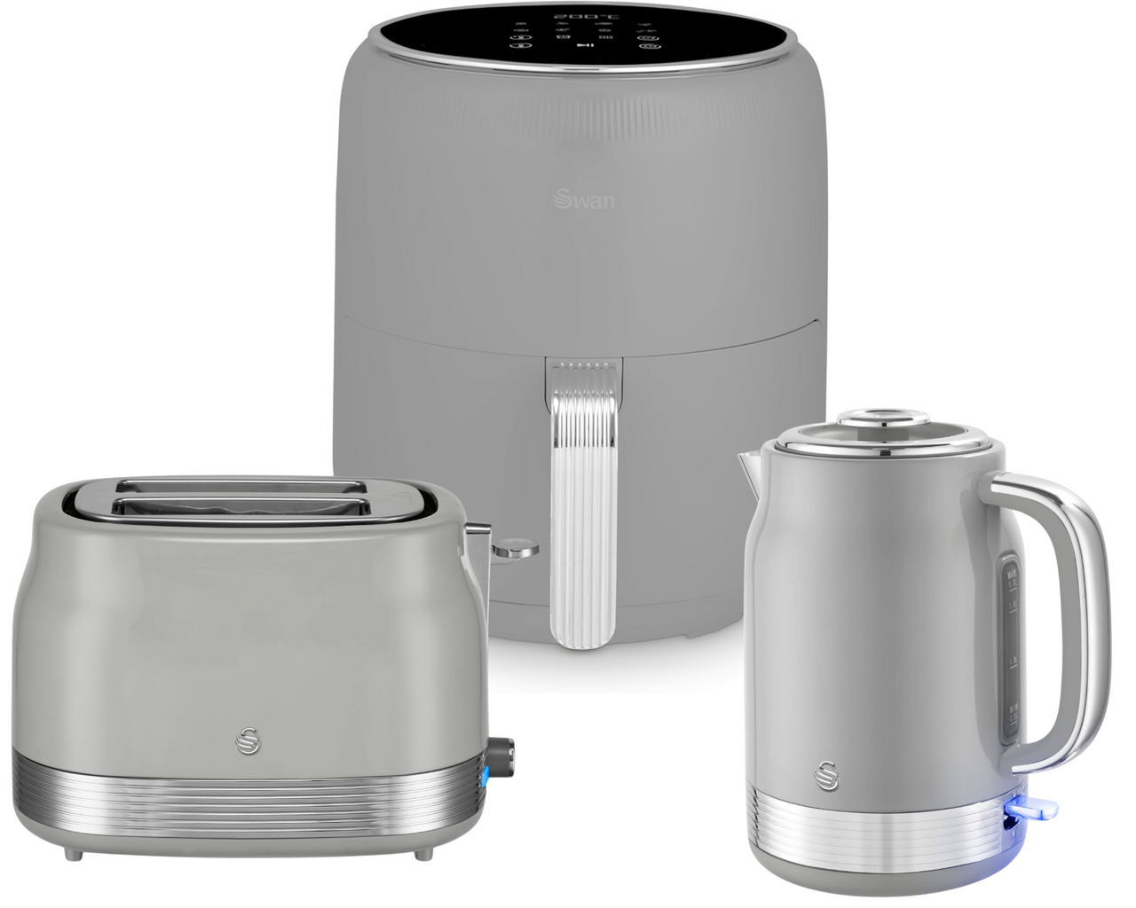Swan Retro Grey Kitchen Set Kettle Toaster & 4.5L Digital Air Fryer Bundle Set0