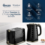 Swan Windsor Kettle and 2 Slice Toaster Set in Black and Gun Metal Brass2