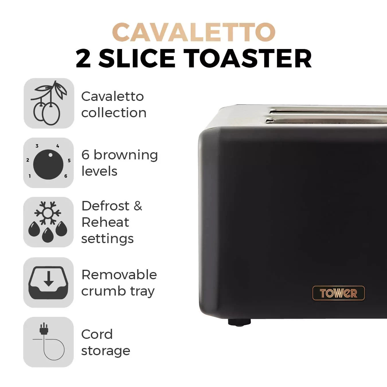 Tower Cavaletto Kettle, 2 Slice Toaster, Canisters, Bread Bin & Towel Pole Black4