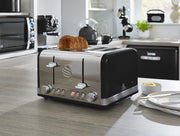 Swan Retro Black Kettle 4 Slice Toaster Microwave & Canisters Kitchen Set of 66