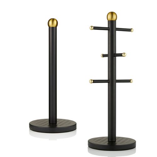 SWAN Gatsby Vintage Mug Tree & Towel Pole Black Diamond Pattern & Gold Accents