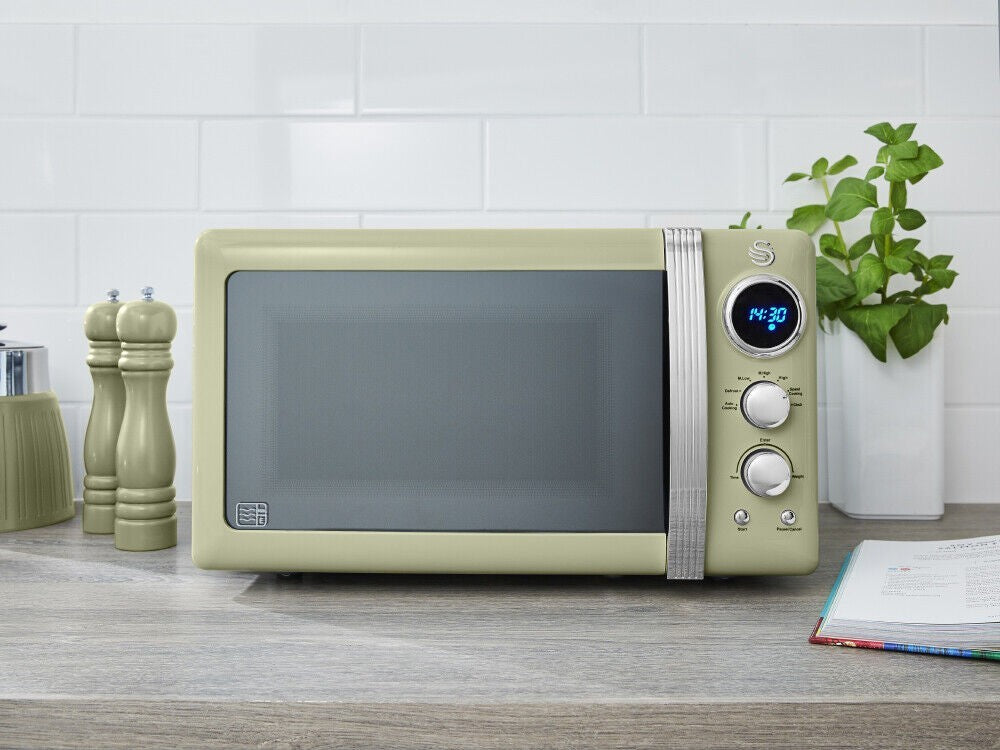 SWAN Retro Green Kettle Toaster Microwave Air Fryer Slow Cooker Kitchen Set4