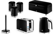 Swan Solace Black Kettle Toaster Breadbin Canisters Kitchen Roll Holder Set of 70