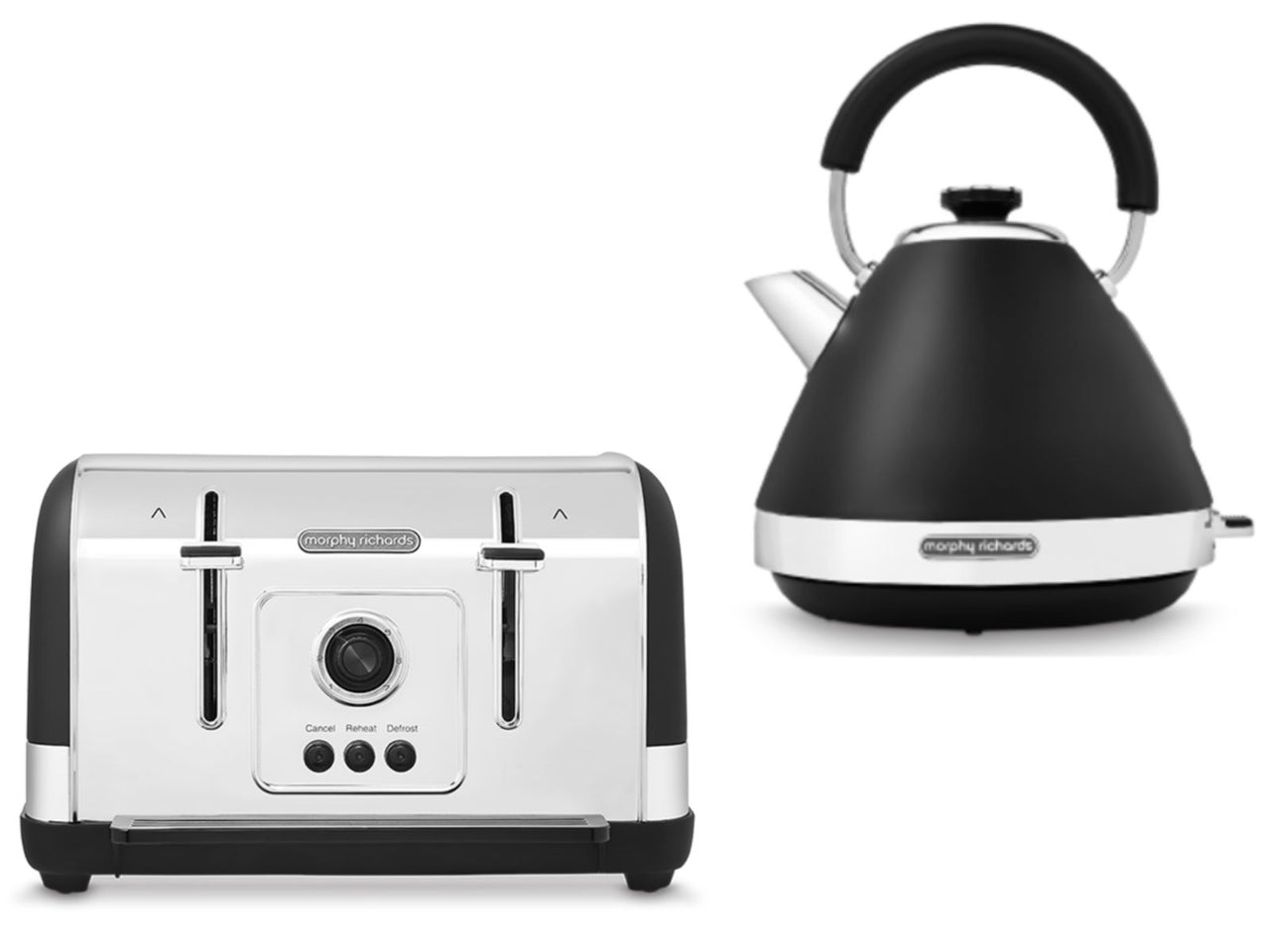Morphy Richards Venture Black Pyramid Kettle & 4 Slice Toaster Matching Set