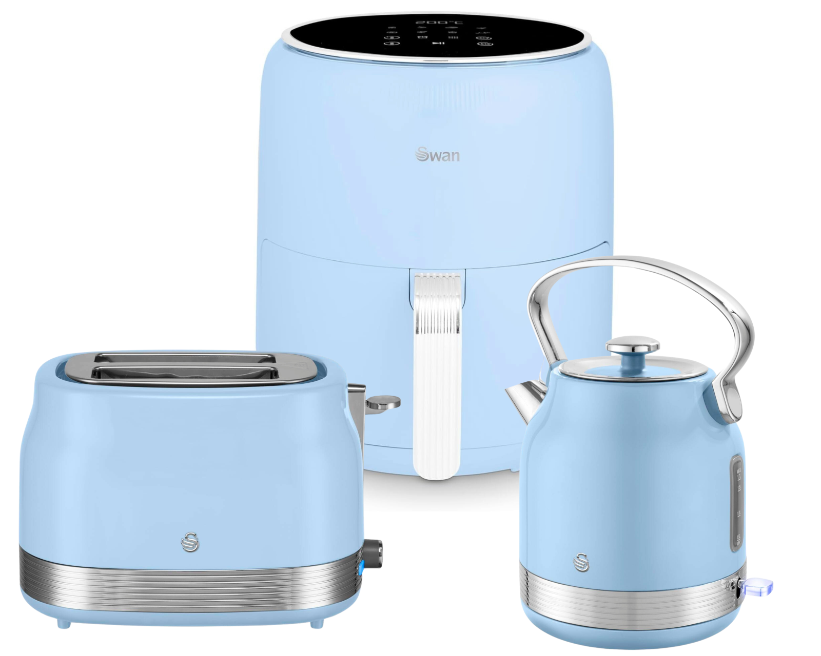Swan Retro Revive Blue StoveTop Kettle 2 Slice Toaster & 4.5L Digital Air Fryer0