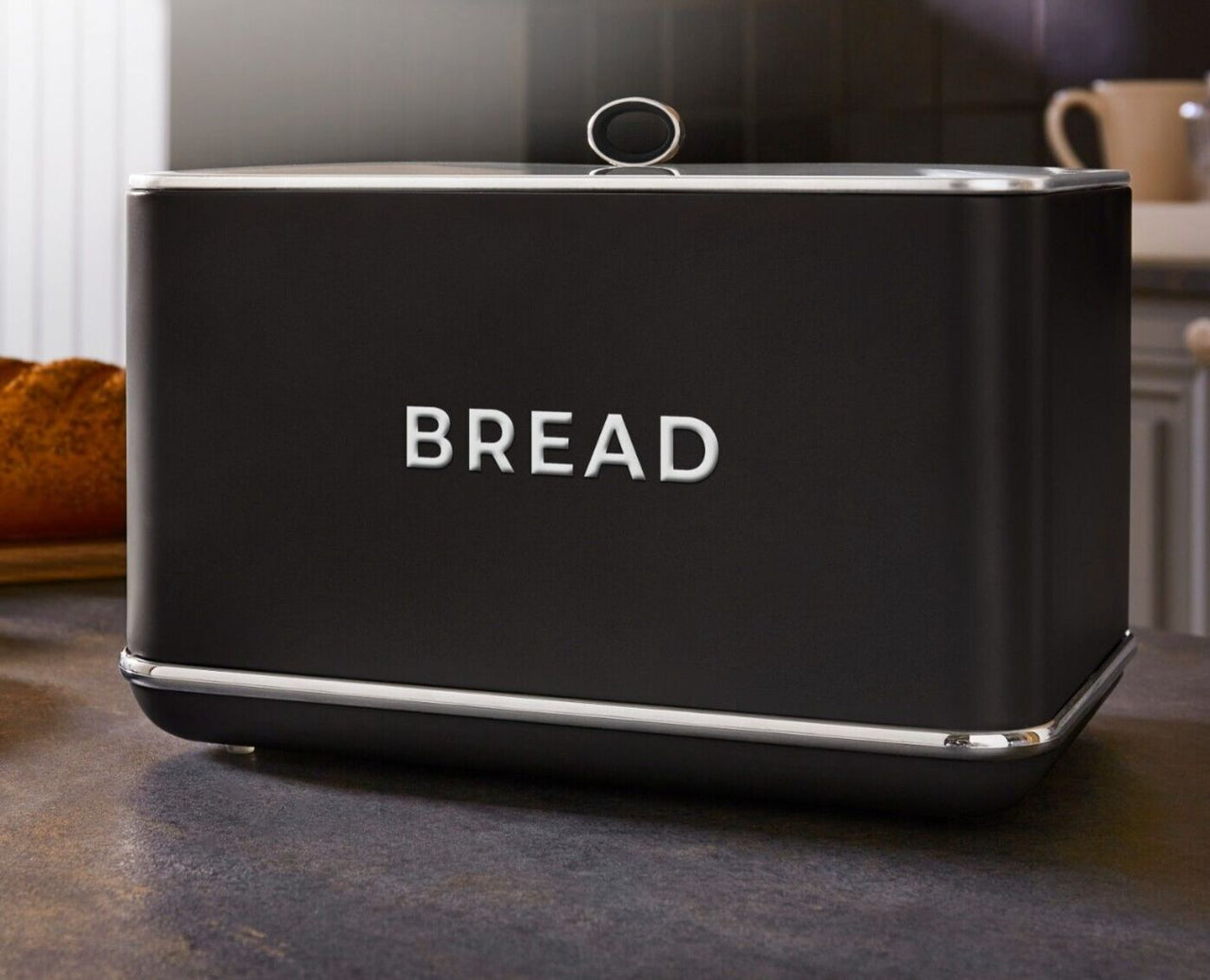 Tower Renaissance Black Bread Bin with Chrome Accents, 16L Capacity