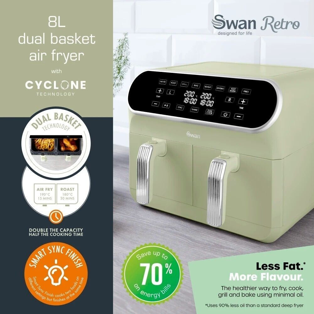 SWAN Retro Green Stovetop Kettle Toaster Microwave Air Fryer Slow Cooker3