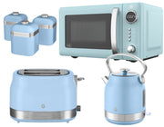 Swan Retro Revive Blue Stovetop Kettle 2 Slice Toaster Microwave Canisters Set0